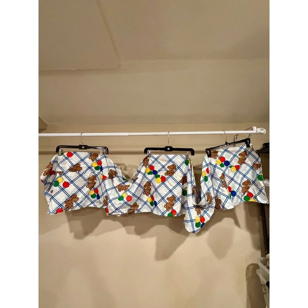 VTG Gingham Teddy Bear Panel Curtain Drapery Nursery Children Decor 70s 80s‎